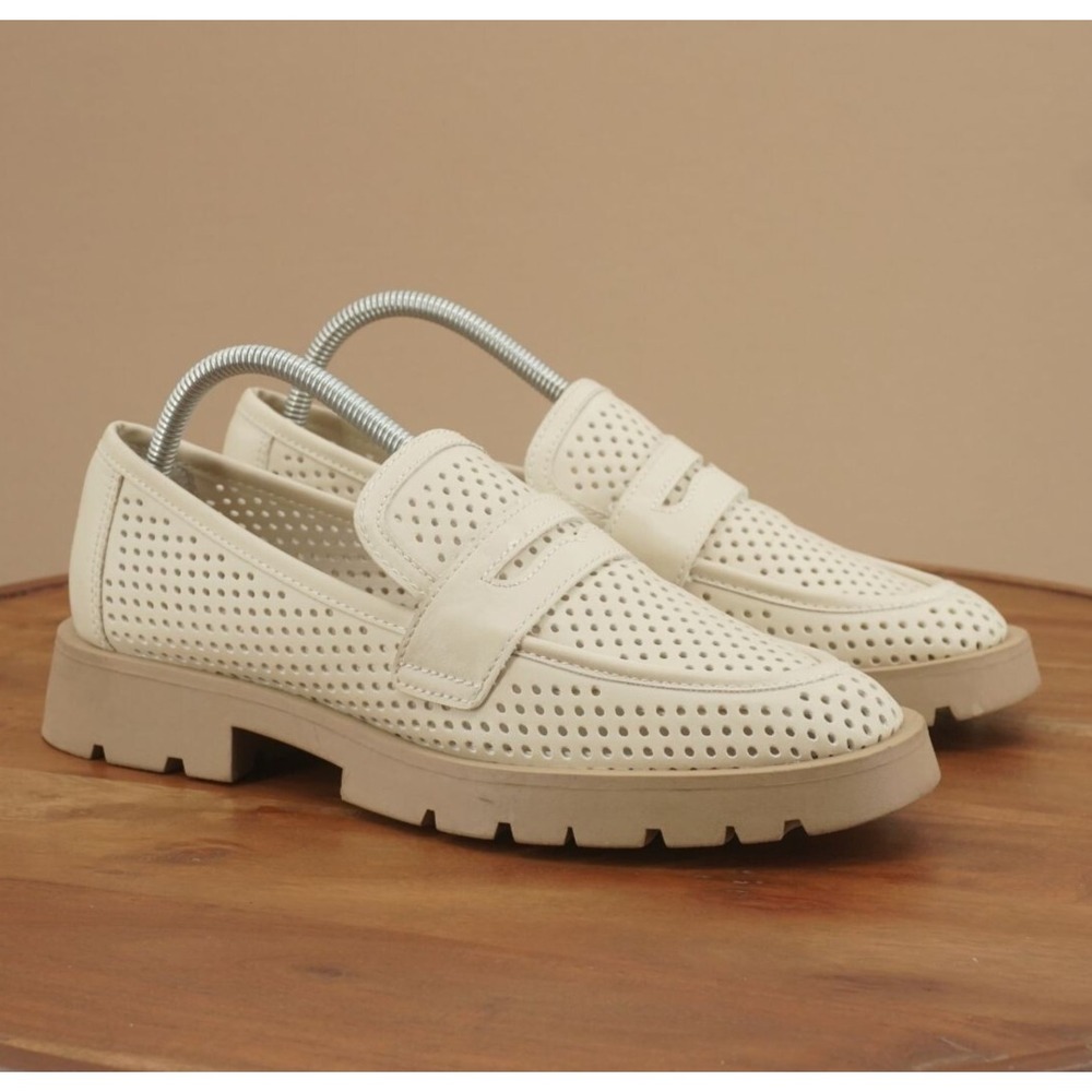 Dolce Vita Cream Perforated Leather Lug Sole Loafers